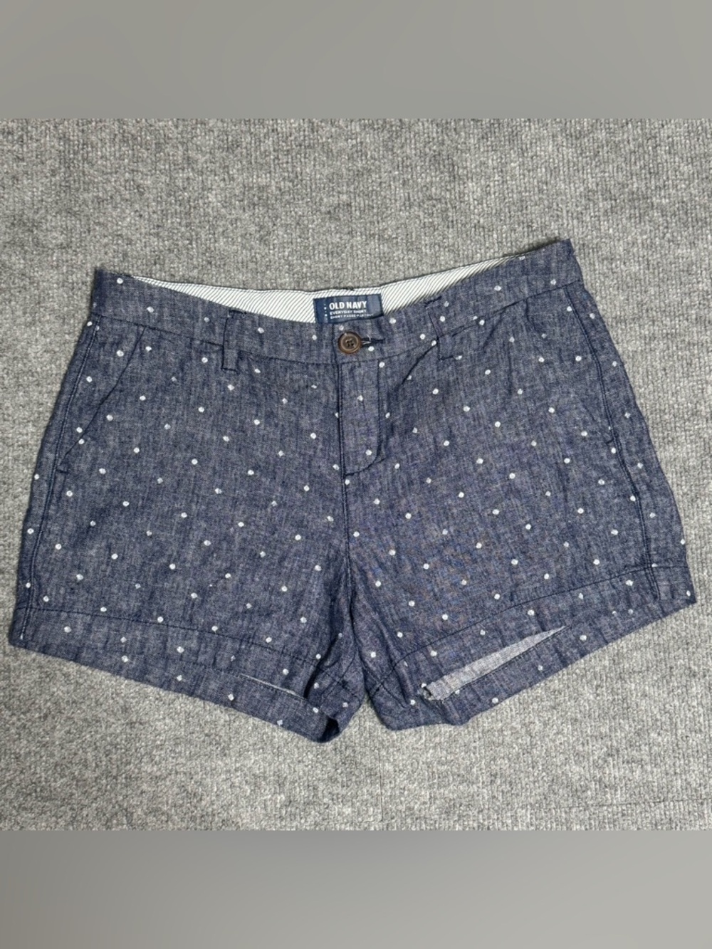 Old Navy Everyday Shorts 2 Linen Blend Polka Dot Chambray Coastal Preppy Summer